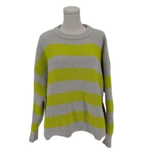 ON 34TH White & Neon Yellow Crew Neck Striped Sweater (Size 1X)